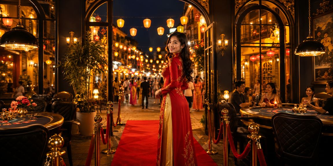 Trò chơi bài truyền thống tại Hội An với trang phục áo dài Việt Nam
