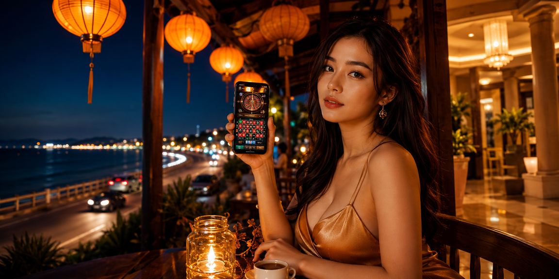 Người dùng tại Hội An xem chi tiết tiền thưởng VIP trên điện thoại bên ly cà phê